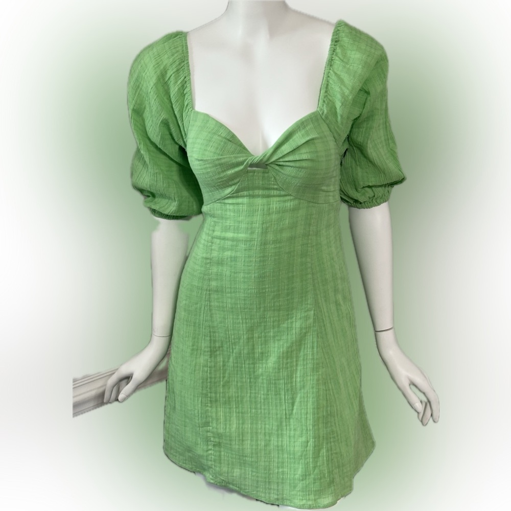 Billabong Green Sol Puff Sleeve Boho Cut Out Mini Dress Size XS